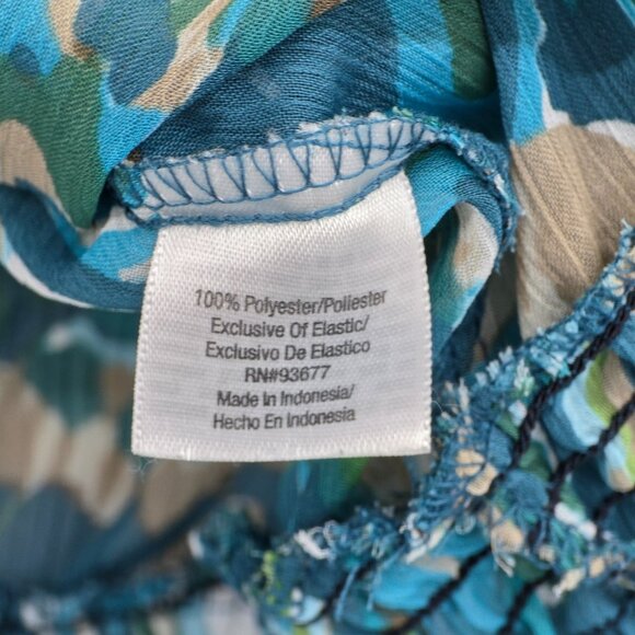 Womens PL Blue Green Sheer Blouse Ruffle Hem Smocked Boho Lightweight Top - Picture 6 of 15